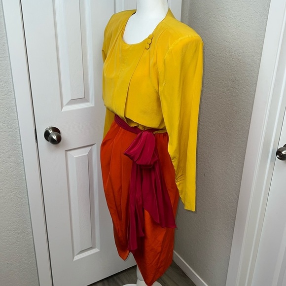 Gillian Silk Wrap Crepe Haute Couture Wrap Dress Vintage 80s - Picture 7 of 17